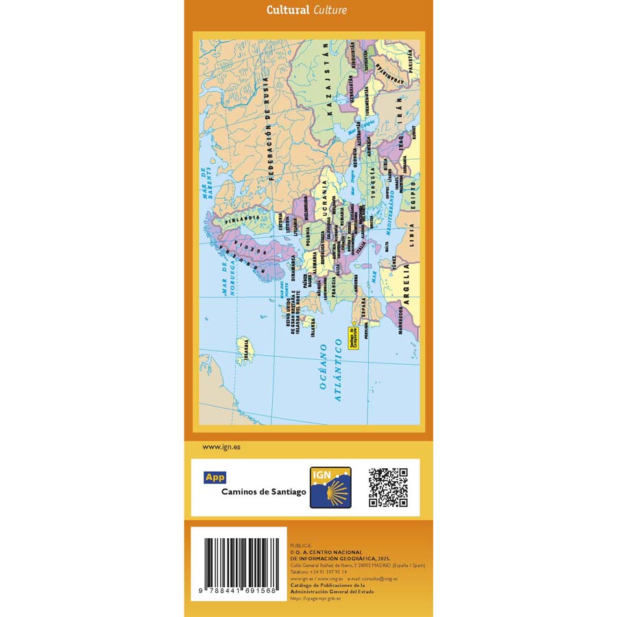 Camino de Santiago Map, Europe (1:7.000.000)