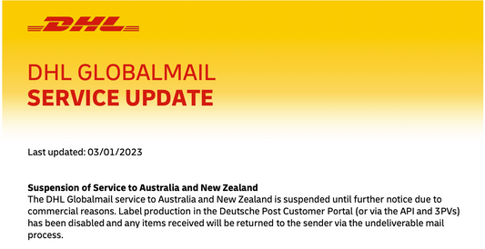 DHL Globalmail service to Australia and New Zealand is suspended
