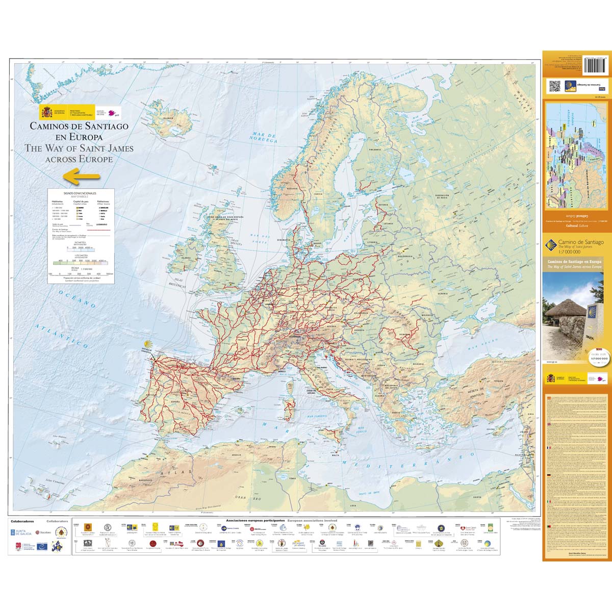 Camino de Santiago Map, Europe (1:7.000.000)
