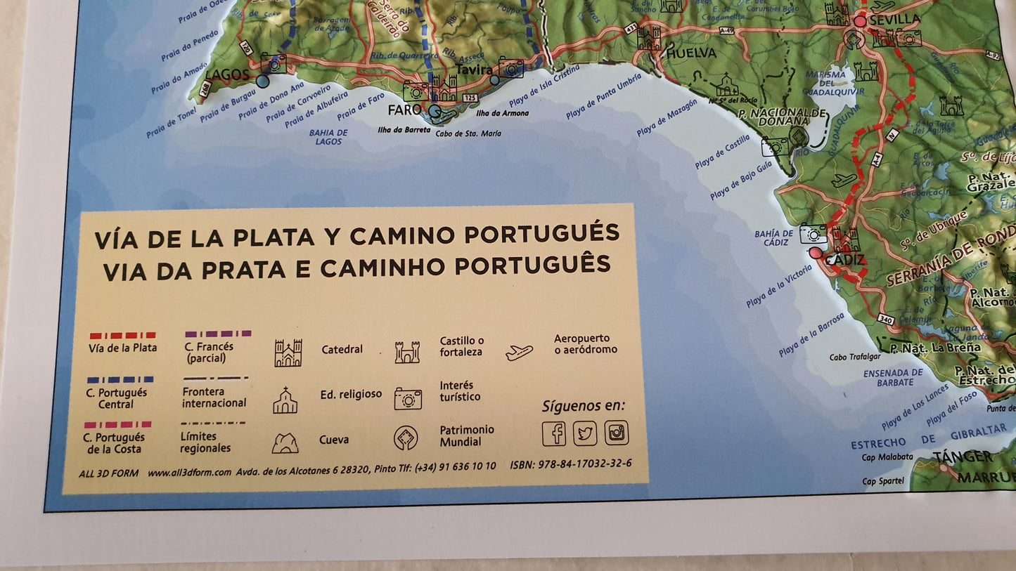 Real 3D map of Camino Portuguese and Via de la Plata
