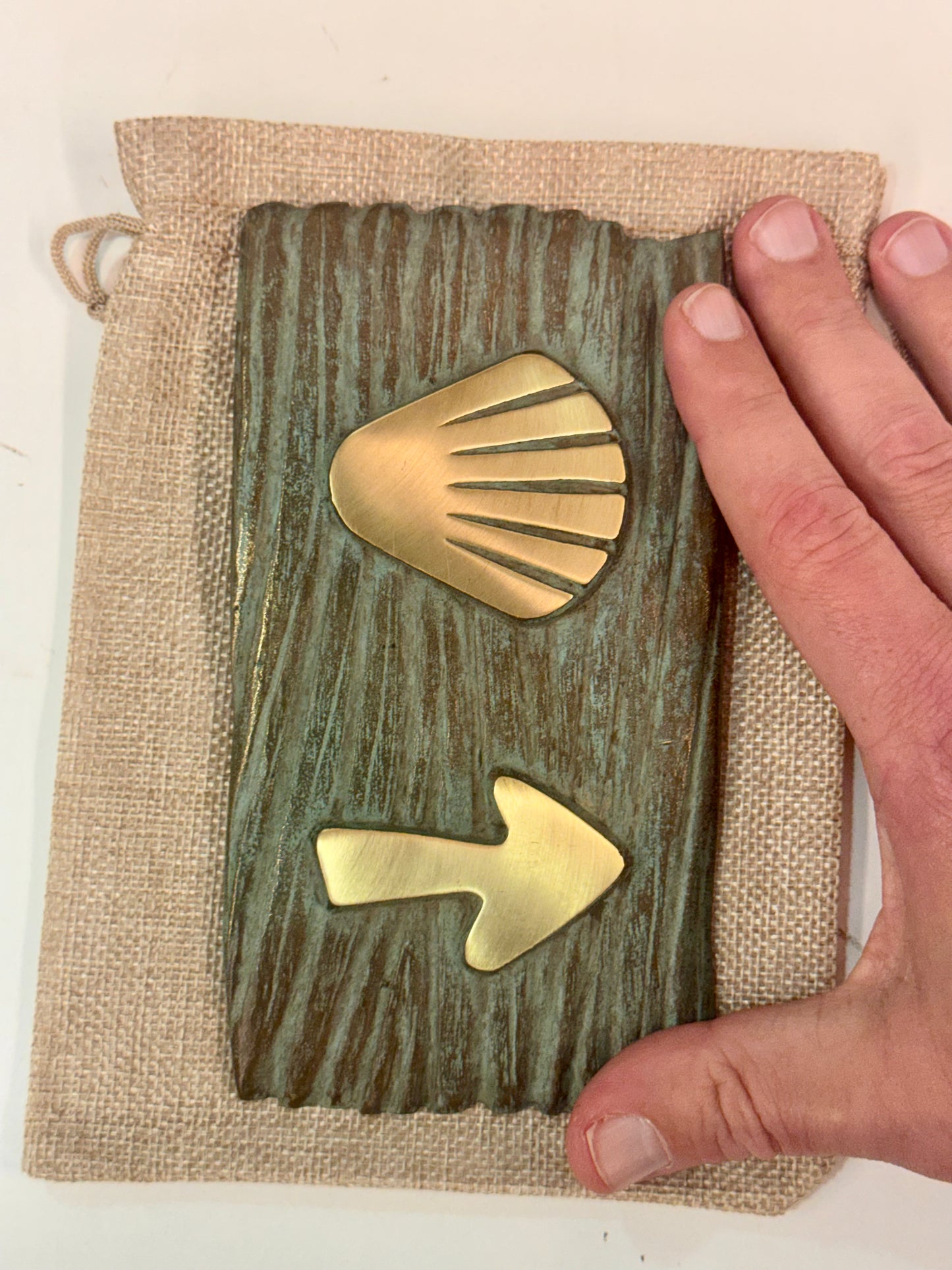 Bronze Camino Plaque with shell and arrow