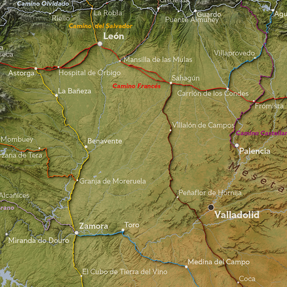 Colour Camino Map of the Iberian Peninsula