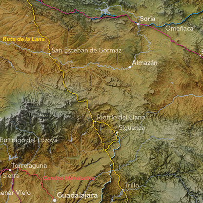 Colour Camino Map of the Iberian Peninsula