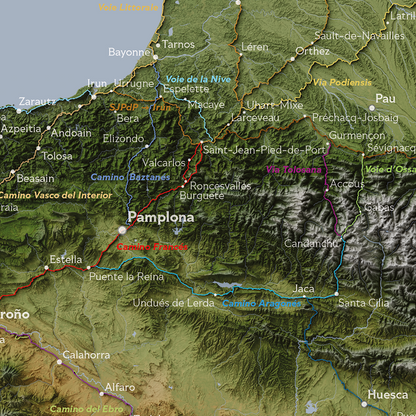 Colour Camino Map of the Iberian Peninsula