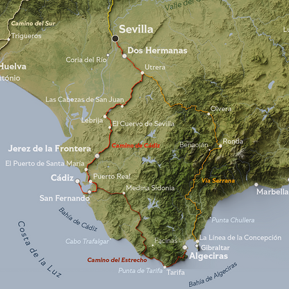 Colour Camino Map of the Iberian Peninsula