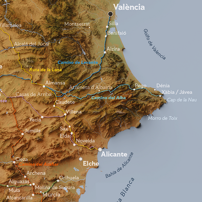 Colour Camino Map of the Iberian Peninsula