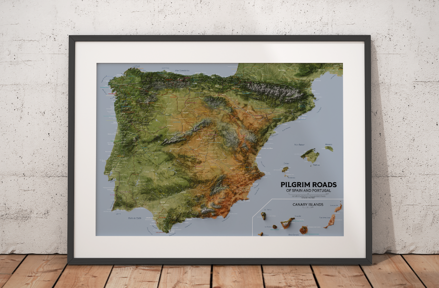 Colour Camino Map of the Iberian Peninsula