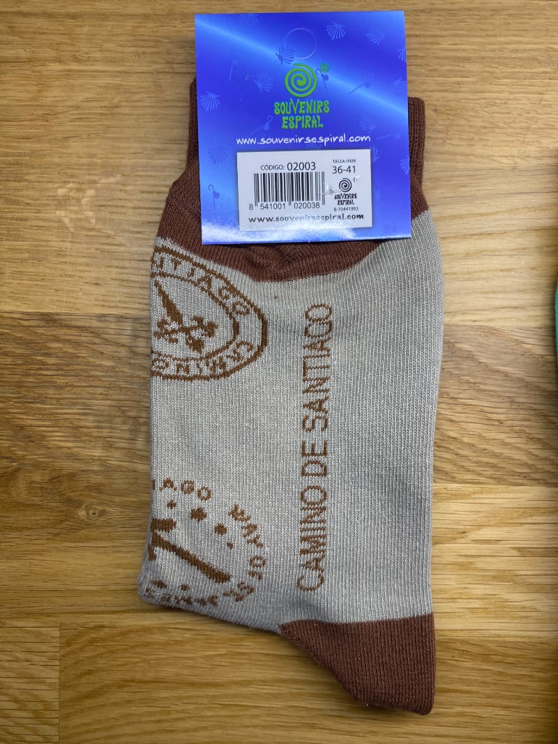 Camino Sock (brown with arrow and shell)