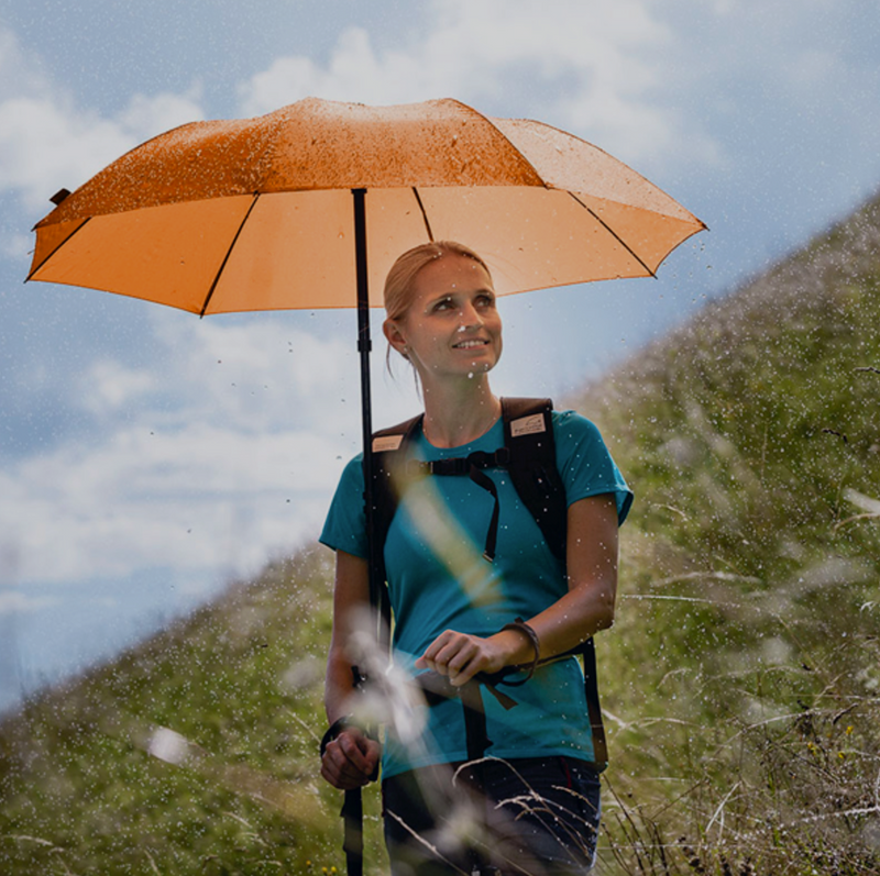 The telescopic and handsfree trekking umbrella